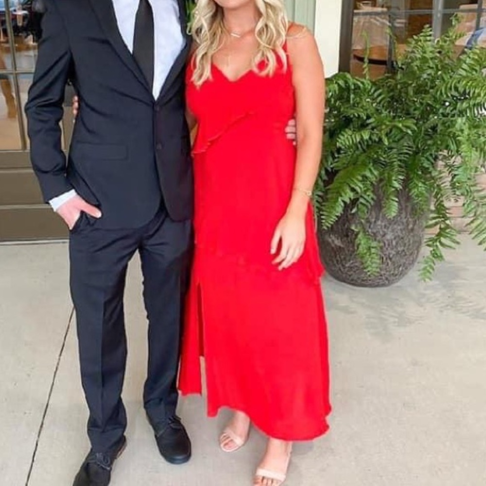 Red dress midi dress with slit